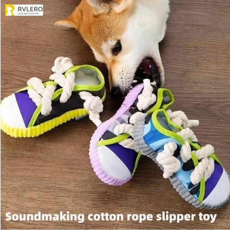 Dog Toys Pet Cotton Rope Slippers Sound Making Toys Dog Teeth Grinding Cleaning Teeth Built - in BB Airbag Round Ball Bell Various - Finnigan's Play Pen