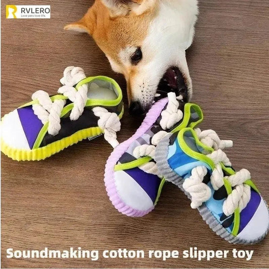 Dog Toys Pet Cotton Rope Slippers Sound Making Toys Dog Teeth Grinding Cleaning Teeth Built - in BB Airbag Round Ball Bell Various - Finnigan's Play Pen