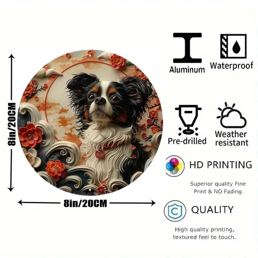 Cute Dog Gift Mask Theme Round Metal Aluminum Sign Art Desktop Decorative Plates For Bar Cafe Club Yard Home Office Wall Decor - Finnigan's Play Pen