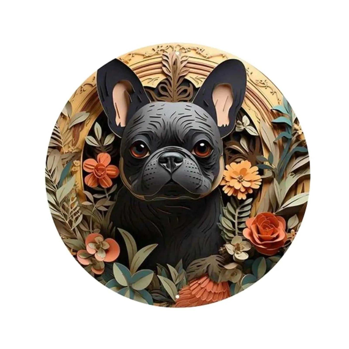 Round Metal Aluminum Sign Art Cute Dog Wreath Decorative Plates Entrance Decor Gift Mask Theme For Bar Club Home Room Wall Decor - Finnigan's Play Pen