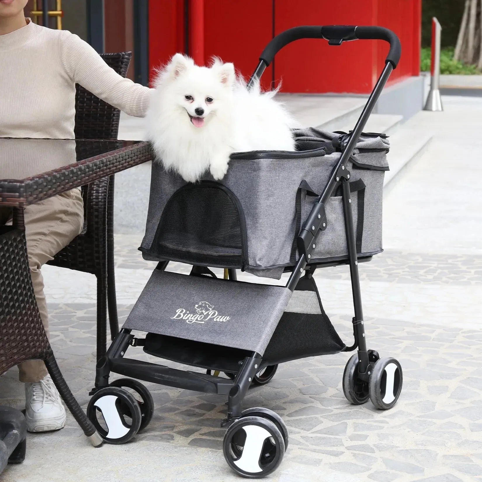 Pet Stroller Large 4 Wheel Dog Carrier Trailer Pram with Mesh Windows Outdoor Portable Puppy Travel Walk Carrier Load 30kg - Finnigan's Play Pen