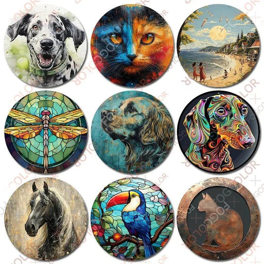 1pc 8x8inch(20x20cm) Round Aluminum Sign Dalmatian Metal Dog,Wreath Signs For Home Bedroom Office Living Room Decor - Finnigan's Play Pen