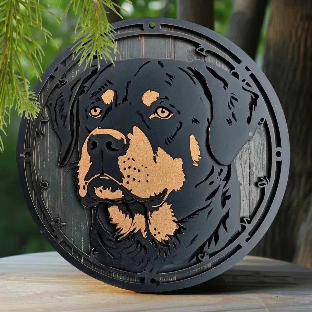 Cute Dog Gift Mask Theme Round Metal Aluminum Sign Art Desktop Decorative Plates For Bar Cafe Club Yard Home Office Wall Decor - Finnigan's Play Pen