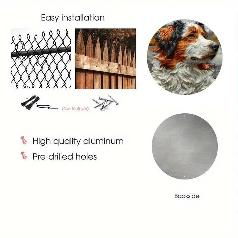 Round Metal Aluminum Sign Art Cute Dog Wreath Decorative Plates Entrance Decor Gift Mask Theme For Bar Club Home Room Wall Decor - Finnigan's Play Pen