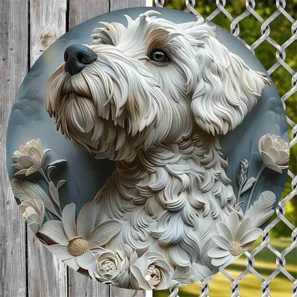 Cute Dog Gift Mask Theme Round Metal Aluminum Sign Art Desktop Decorative Plates For Bar Cafe Club Yard Home Office Wall Decor - Finnigan's Play Pen