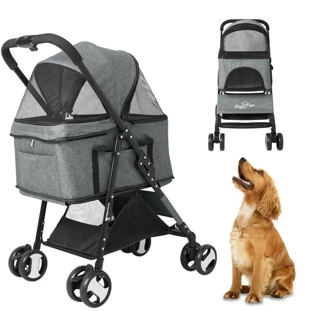 Pet Stroller Large 4 Wheel Dog Carrier Trailer Pram with Mesh Windows Outdoor Portable Puppy Travel Walk Carrier Load 30kg - Finnigan's Play Pen