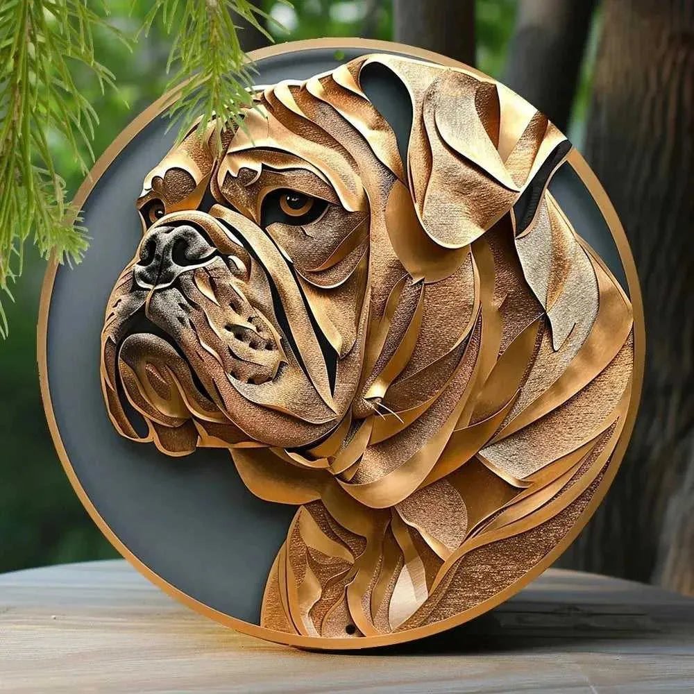 Round Metal Aluminum Sign Art Cute Dog Wreath Decorative Plates Entrance Decor Gift Mask Theme For Bar Club Home Room Wall Decor - Finnigan's Play Pen