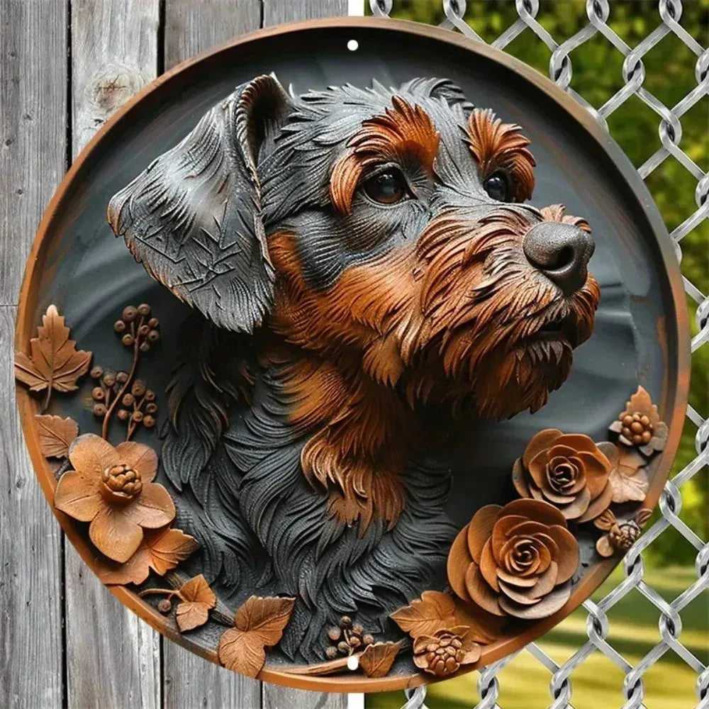 Cute Dog Gift Mask Theme Round Metal Aluminum Sign Art Desktop Decorative Plates For Bar Cafe Club Yard Home Office Wall Decor - Finnigan's Play Pen