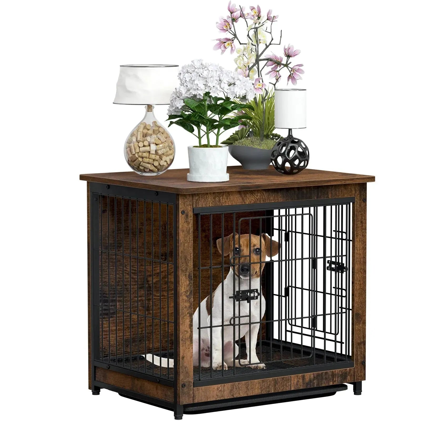 Spacious Dog Cage Furniture End Table Pet Kennel Crate Indoor Wooden Furniture Brown Medium and Large Animal Cage - Finnigan's Play Pen