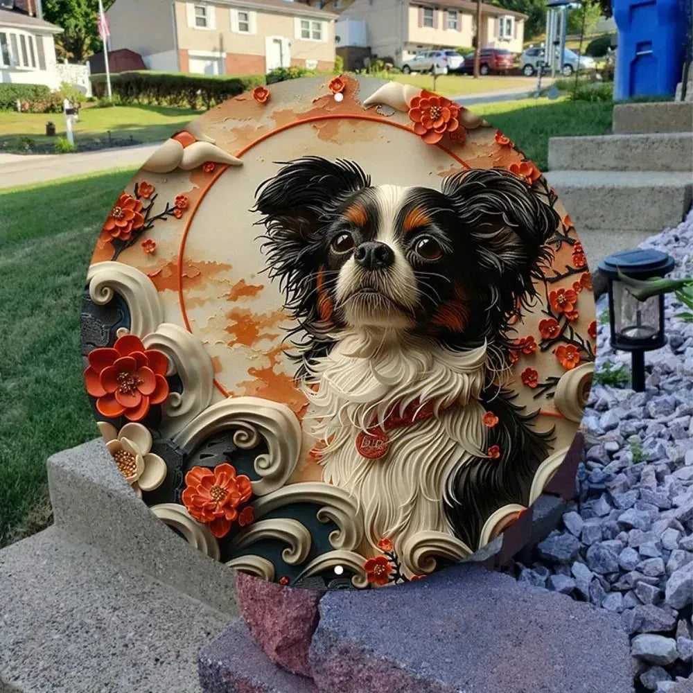 Cute Dog Gift Mask Theme Round Metal Aluminum Sign Art Desktop Decorative Plates For Bar Cafe Club Yard Home Office Wall Decor - Finnigan's Play Pen