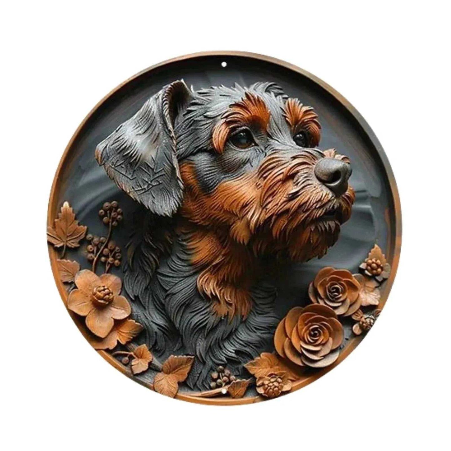 Cute Dog Gift Mask Theme Round Metal Aluminum Sign Art Desktop Decorative Plates For Bar Cafe Club Yard Home Office Wall Decor - Finnigan's Play Pen