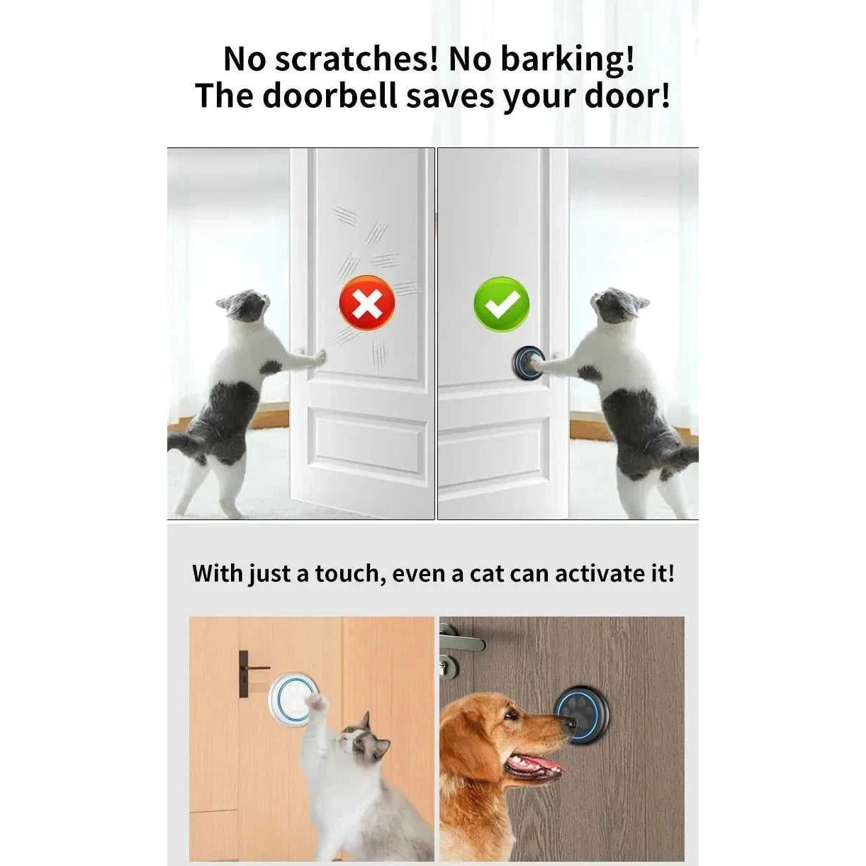 Pet Touch Ringer Button Bell 300M/984ft Range 60 Songs High Volume Doorbell For Cat & Dog Training Door Bell Smart Home US EU - Finnigan's Play Pen
