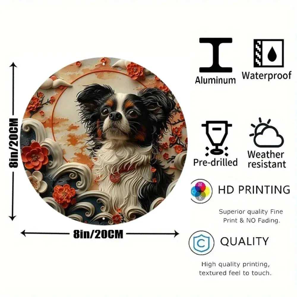 Cute Dog Gift Mask Theme Round Metal Aluminum Sign Art Desktop Decorative Plates For Bar Cafe Club Yard Home Office Wall Decor - Finnigan's Play Pen