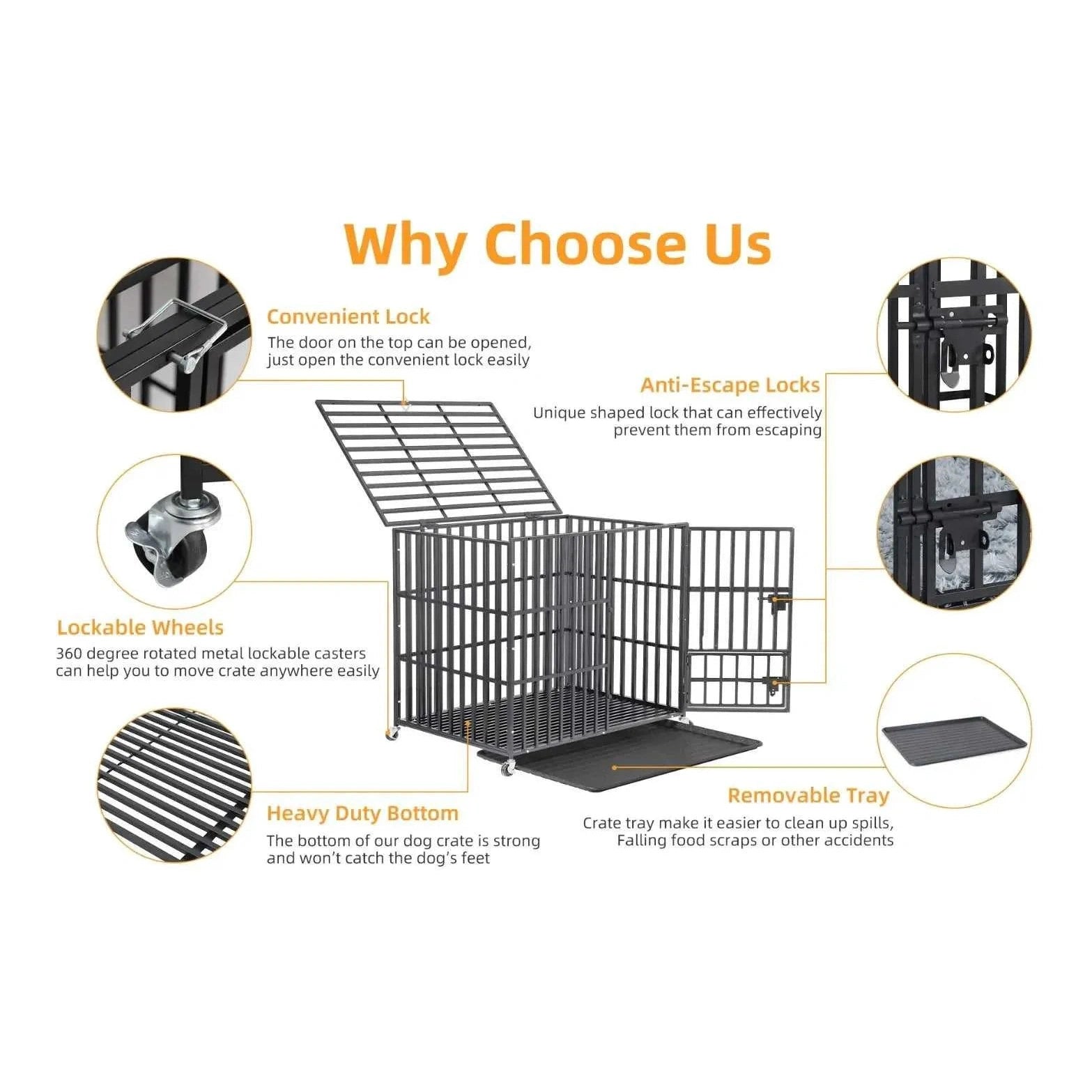 Mobile Heavy Duty Dog Crate Cage Metal Pet Kennel Playpen with 3 Doors Locks Design & Bottom Tray - Finnigan's Play Pen