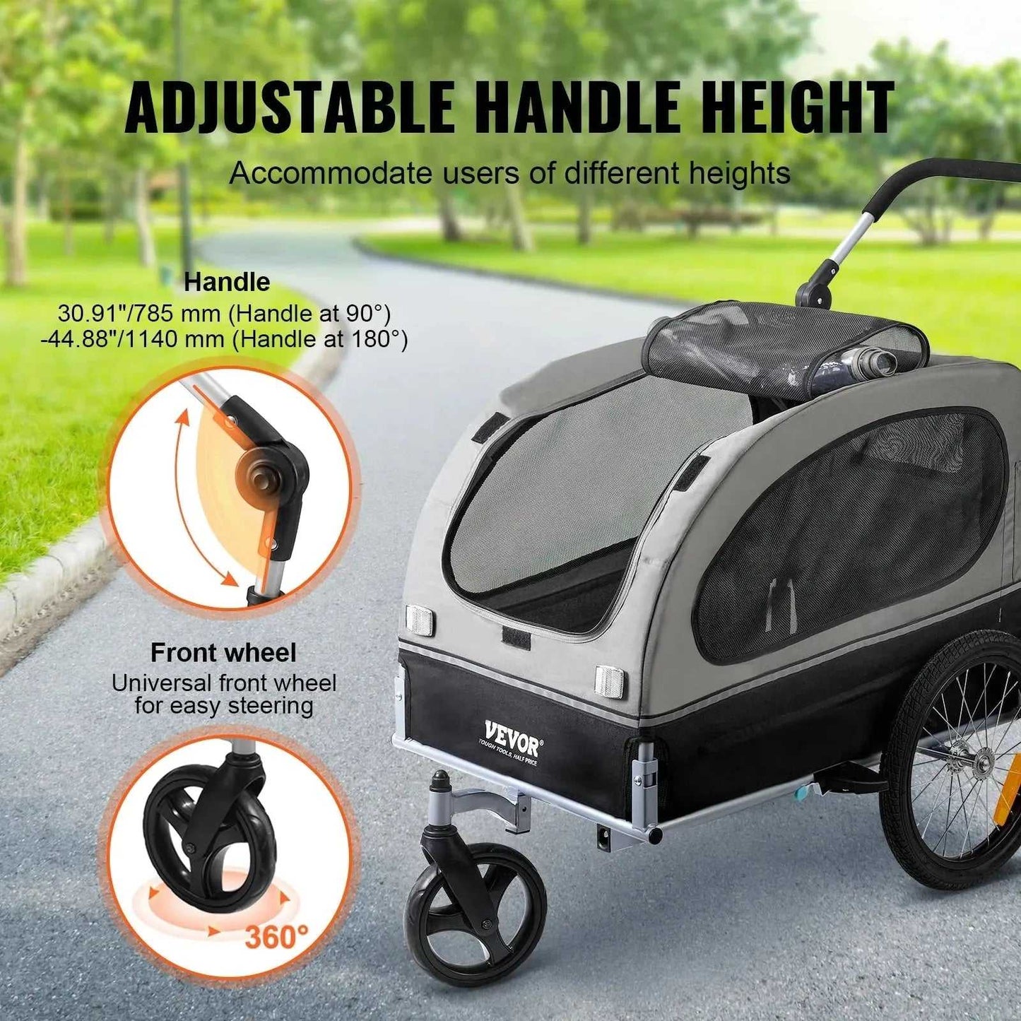 VEVOR 88 lbs 2 - in - 1 Pet Stroller Cart Dog Bike Trailer with Wheels Reflectors Easy Folding Cart Frame Bicycle Coupler Carrier - Finnigan's Play Pen