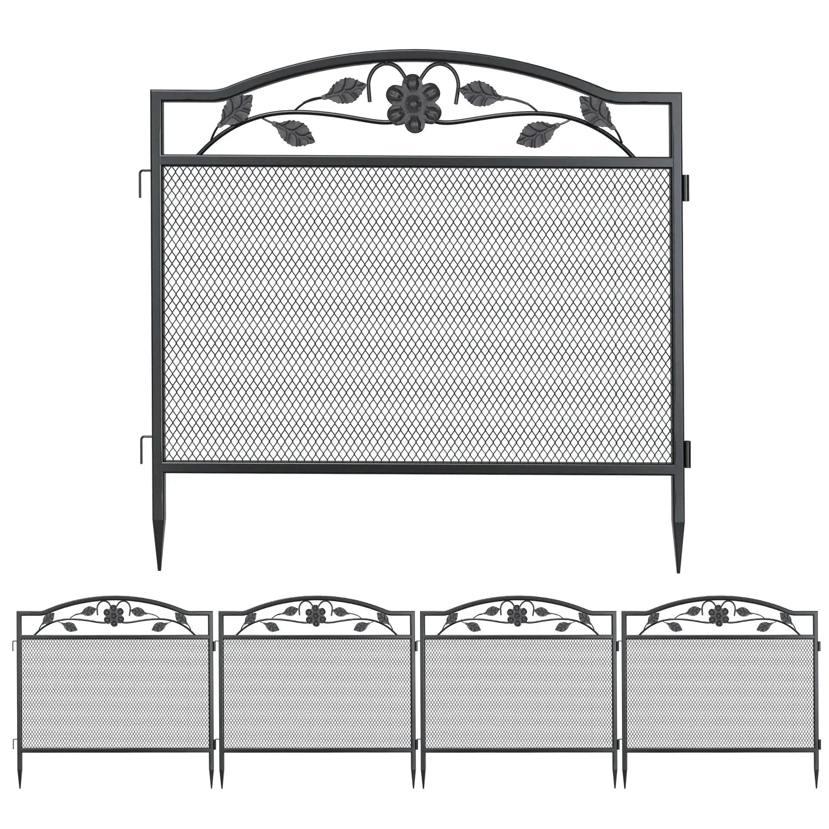 5 Panels Dog Playpen 32 Inch Tall for Outdoor Black Heavy Metal Pet Exercise Fence Animal Barrier Board - Finnigan's Play Pen