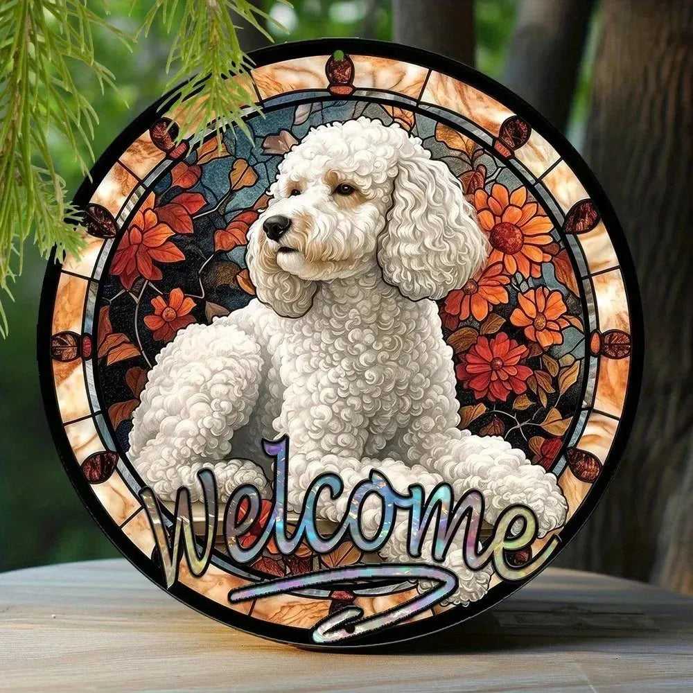 Cute Dog Gift Mask Theme Round Metal Aluminum Sign Art Desktop Decorative Plates For Bar Cafe Club Yard Home Office Wall Decor - Finnigan's Play Pen