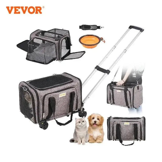 VEVOR Pet Cat Carrier Breathable Outgoing Dog Carry Backpack with Telescopic Handle Wheels and Shoulder Strap for Travel Trip - Finnigan's Play Pen