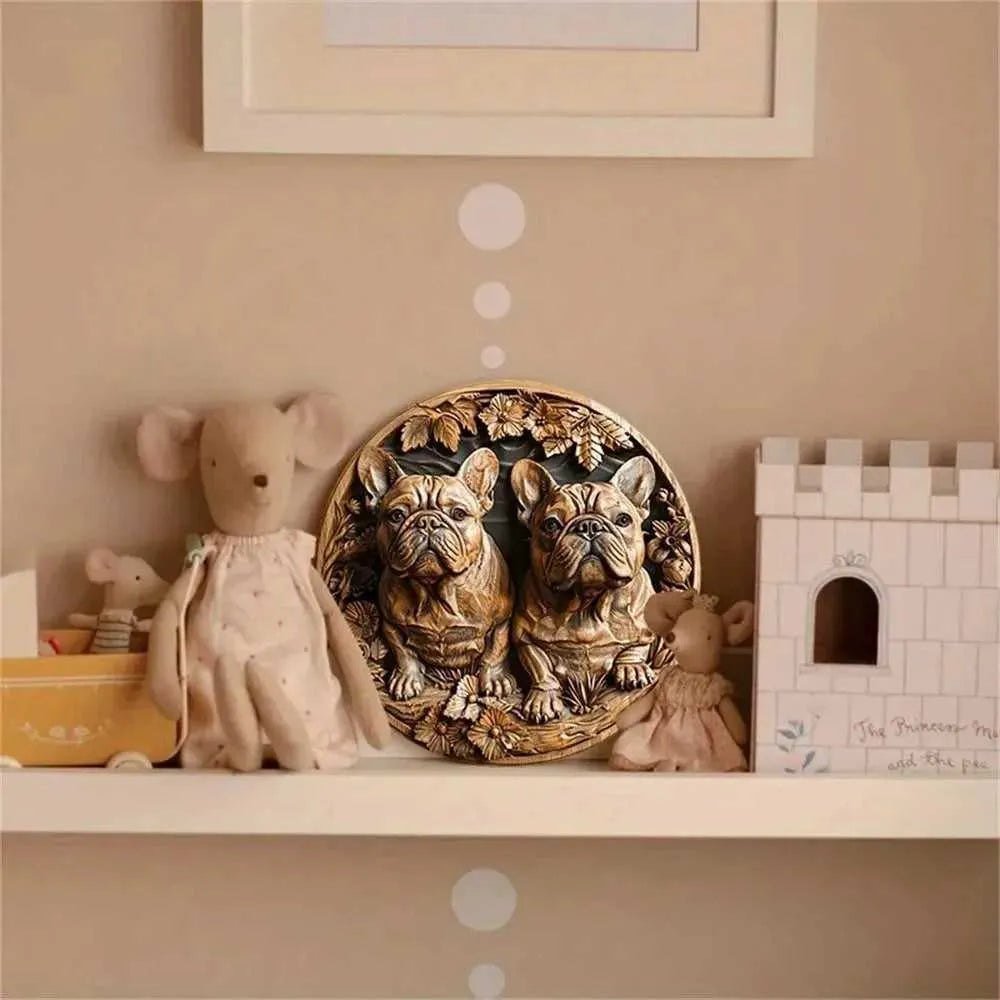 Round Metal Aluminum Sign Art Cute Dog Wreath Decorative Plates Entrance Decor Gift Mask Theme For Bar Club Home Room Wall Decor - Finnigan's Play Pen