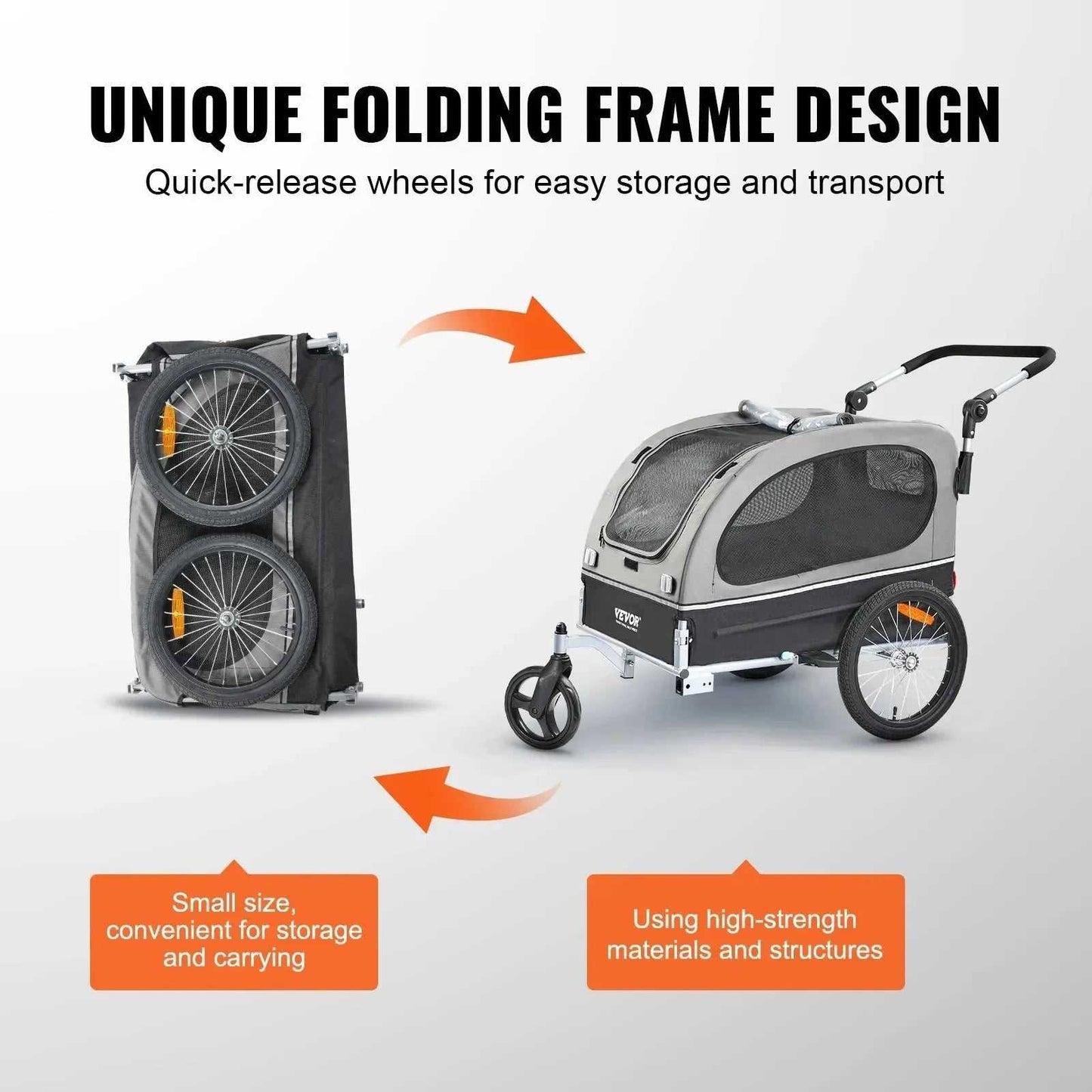 VEVOR 88 lbs 2 - in - 1 Pet Stroller Cart Dog Bike Trailer with Wheels Reflectors Easy Folding Cart Frame Bicycle Coupler Carrier - Finnigan's Play Pen