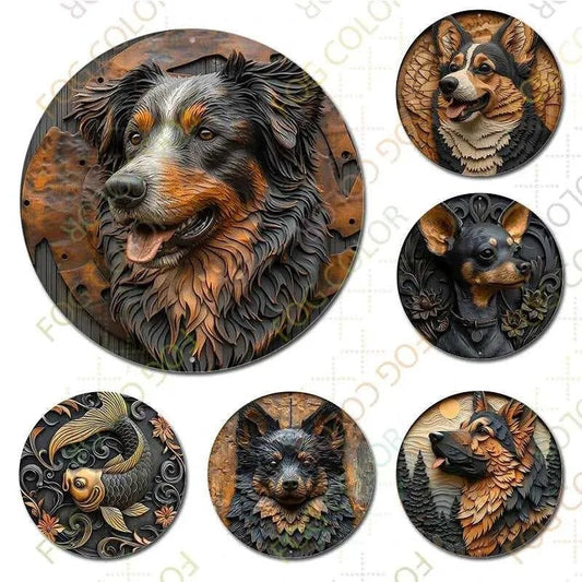 1pc 8x8inch(20x20cm) Round Aluminum Sign Metal Sign Metal Shepherd Dog Sign Sign For Home Garden Kitchen Cafe Restaurant - Finnigan's Play Pen