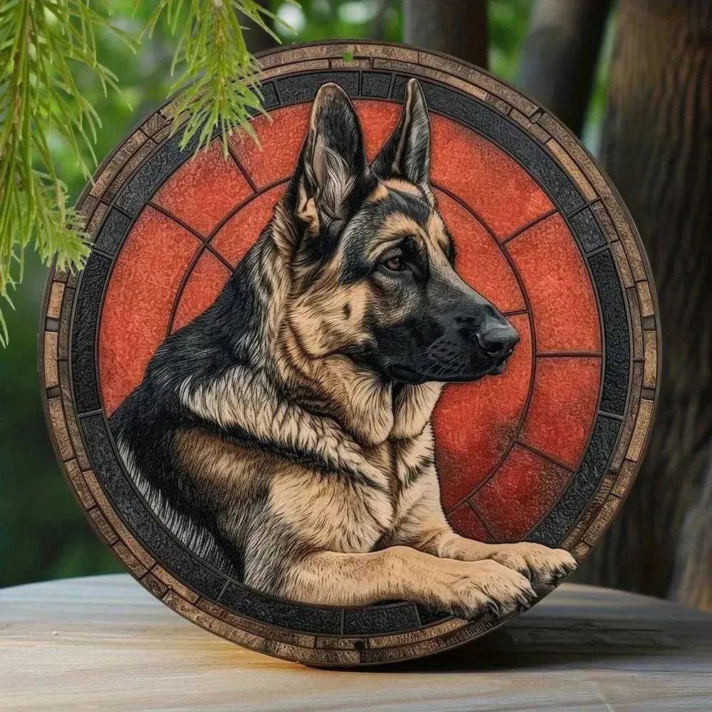 Round Metal Aluminum Sign Art Cute Dog Wreath Decorative Plates Entrance Decor Gift Mask Theme For Bar Club Home Room Wall Decor - Finnigan's Play Pen