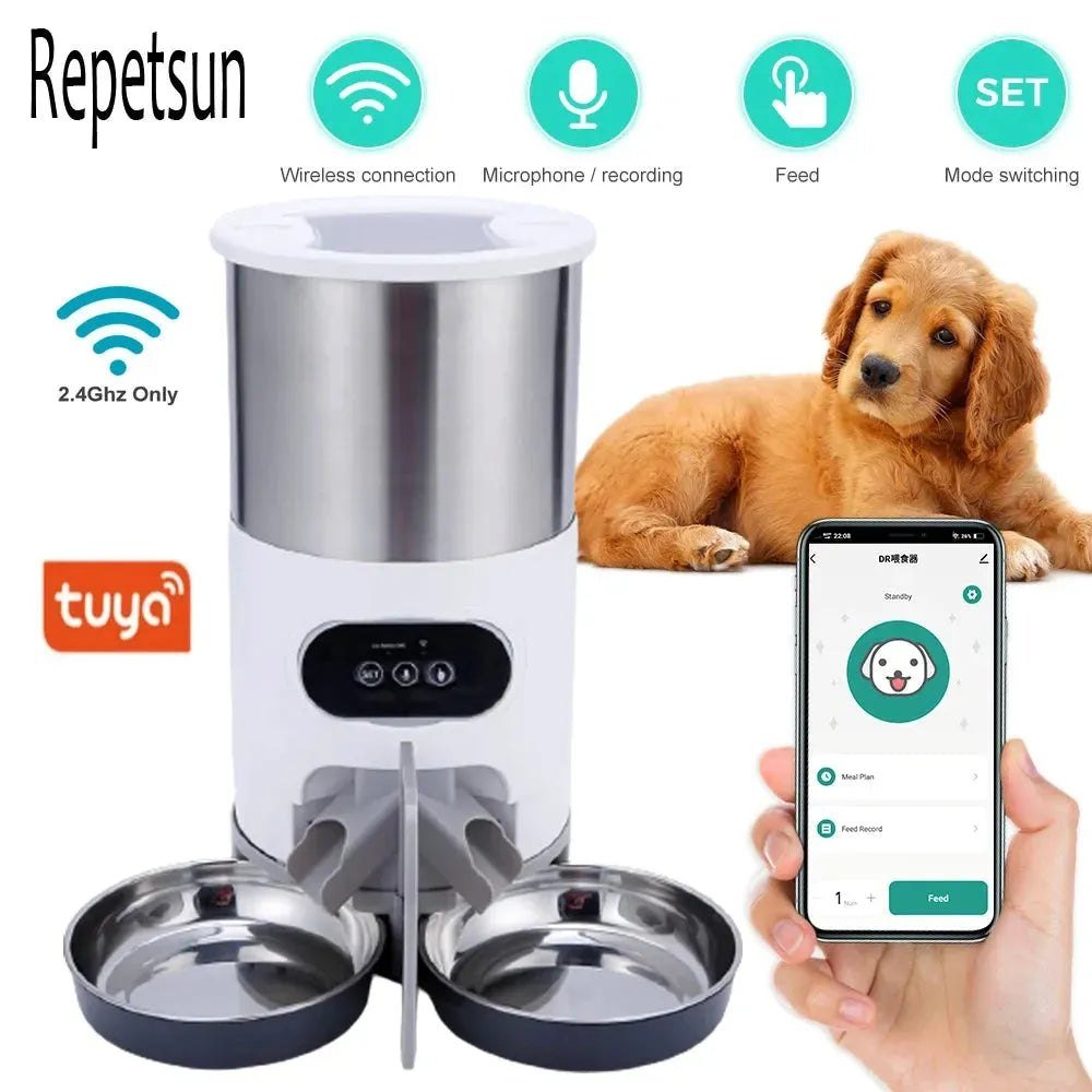 Smart APP Pet Feeder Cat And Dog Food Automatic Dispenser Stainless Steel Bowl Cats And Dogs With Recording Timing Feeding - Finnigan's Play Pen