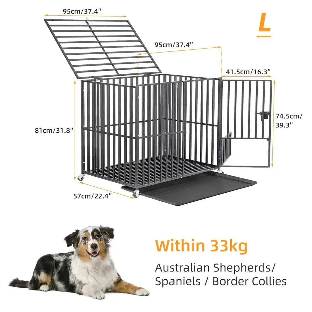 Mobile Heavy Duty Dog Crate Cage Metal Pet Kennel Playpen with 3 Doors Locks Design & Bottom Tray - Finnigan's Play Pen