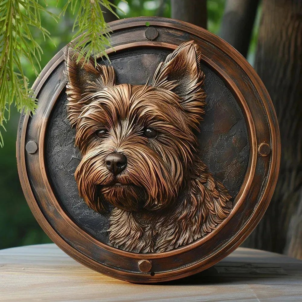 Round Metal Aluminum Sign Faux Embossing Wreath Sign Living Room Decoration Mother's Day Gifts French Bulldog Themed Decoration - Finnigan's Play Pen