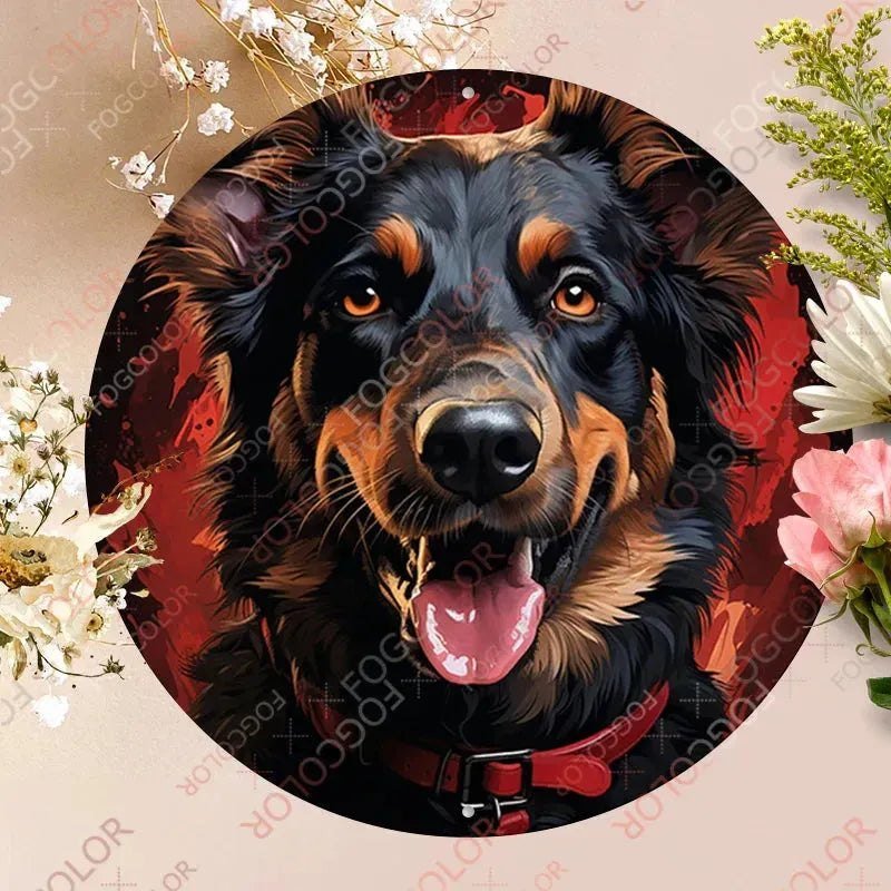1pc 8x8inch(20x20cm) Round Aluminum Sign Spring Garden Retro Dog Wall Decor For Indoor,Office,Business,Bathroom - Finnigan's Play Pen