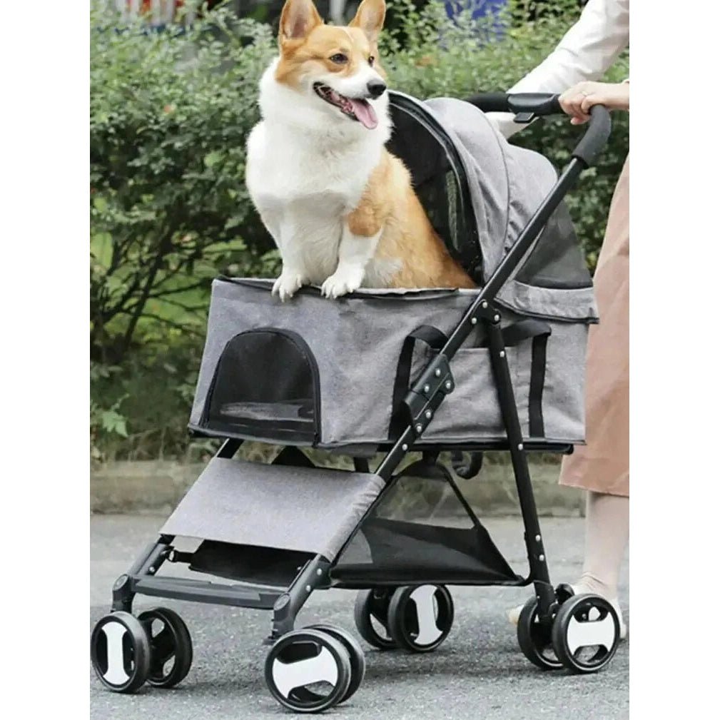 Pet Stroller Large 4 Wheel Dog Carrier Trailer Pram with Mesh Windows Outdoor Portable Puppy Travel Walk Carrier Load 30kg - Finnigan's Play Pen