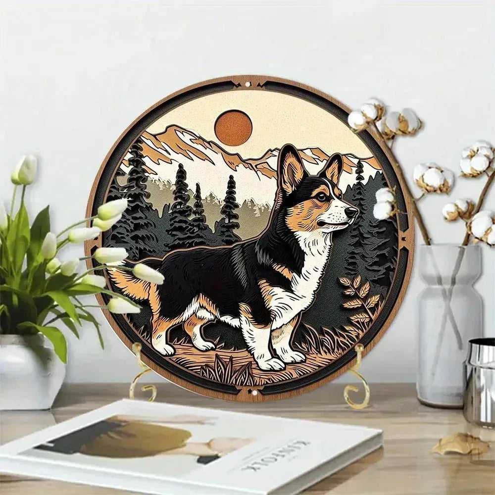 Cute Dog Gift Mask Theme Round Metal Aluminum Sign Art Desktop Decorative Plates For Bar Cafe Club Yard Home Office Wall Decor - Finnigan's Play Pen