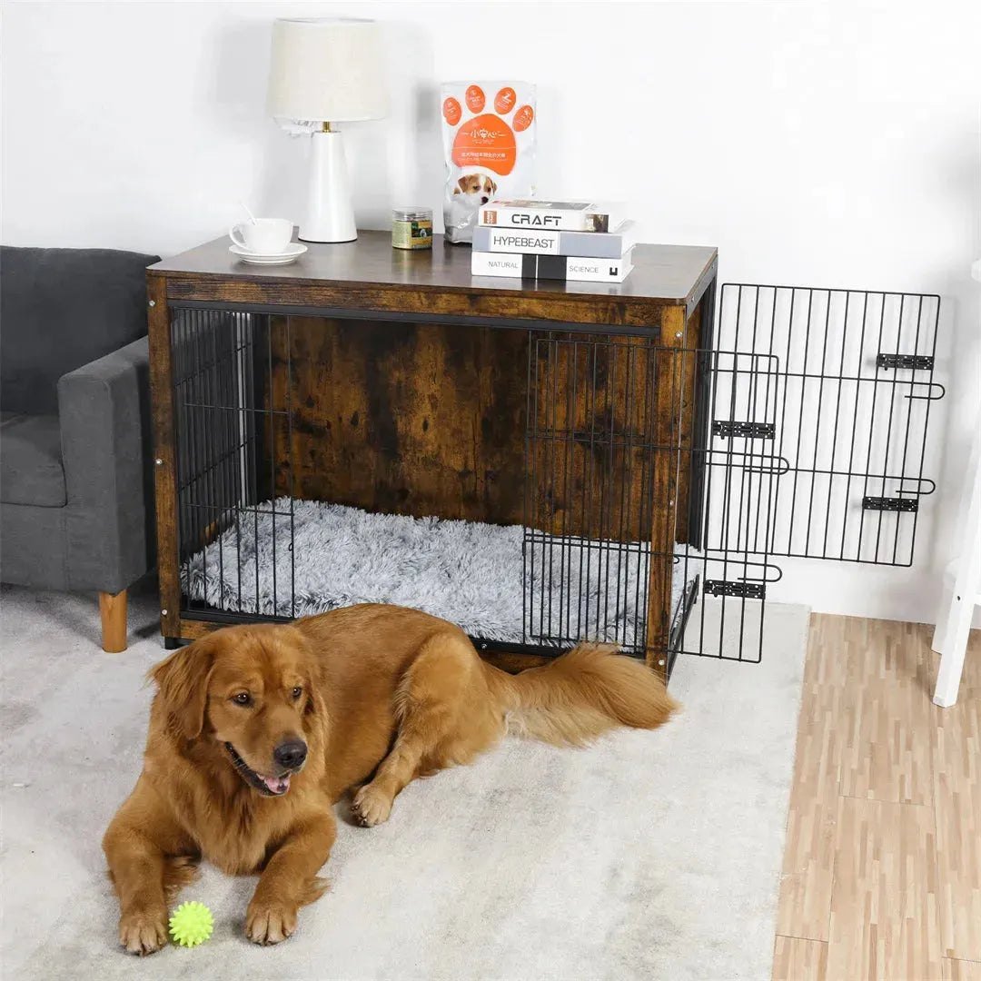 Spacious Dog Cage Furniture End Table Pet Kennel Crate Indoor Wooden Furniture Brown Medium and Large Animal Cage - Finnigan's Play Pen