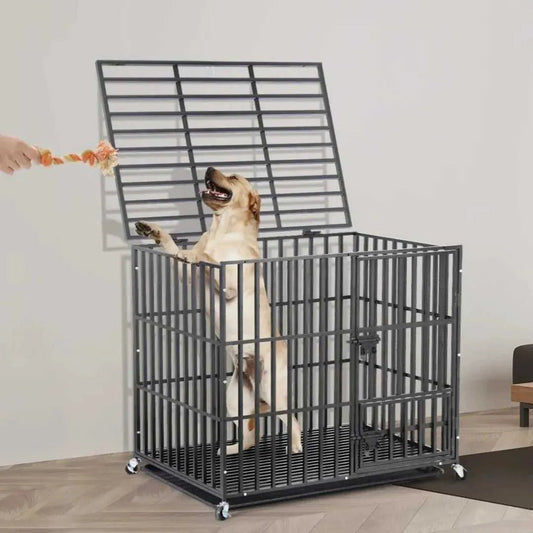 Mobile Heavy Duty Dog Crate Cage Metal Pet Kennel Playpen with 3 Doors Locks Design & Bottom Tray - Finnigan's Play Pen