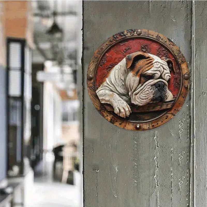 Round Metal Tin Sign Art Painting Wreath Decorative Plates Adorable Pet Cat Dog Plaque Poster for Bar Cafe Club Room Wall Decor
