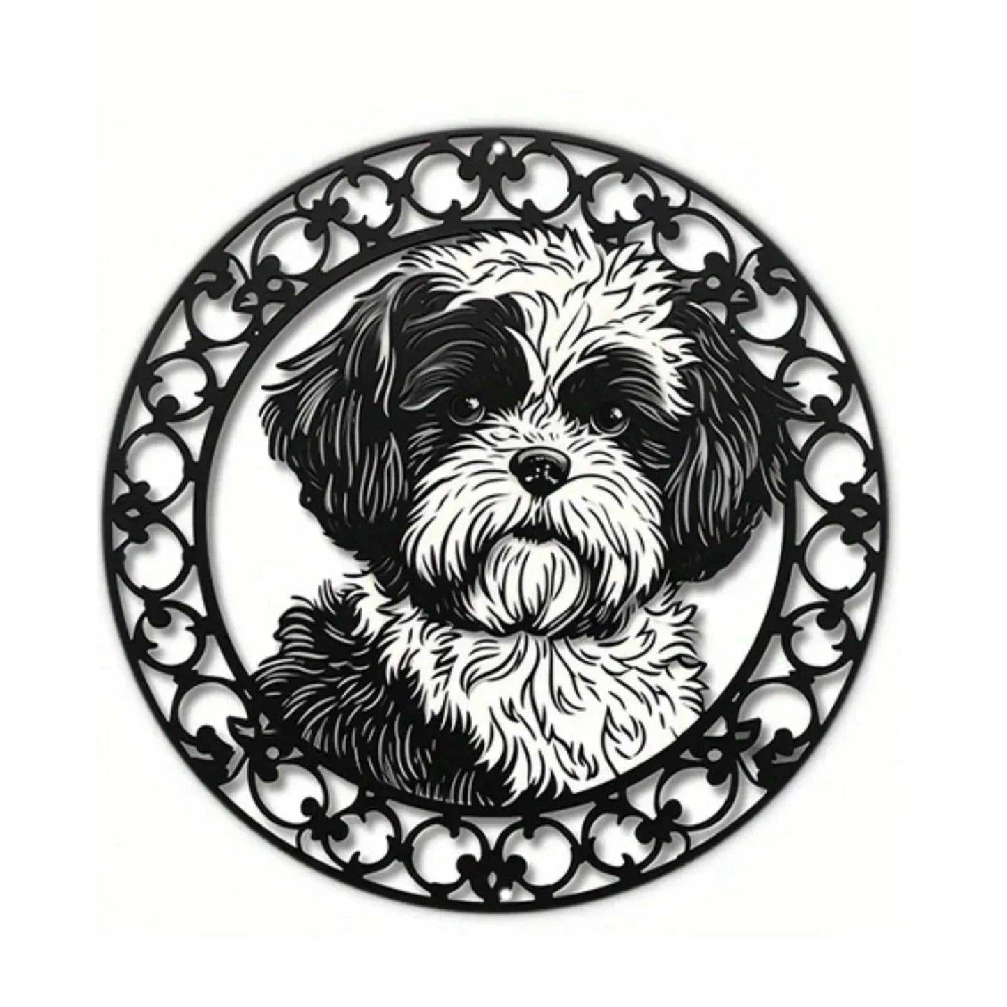 Cute Dog Gift Mask Theme Round Metal Aluminum Sign Art Desktop Decorative Plates For Bar Cafe Club Yard Home Office Wall Decor - Finnigan's Play Pen