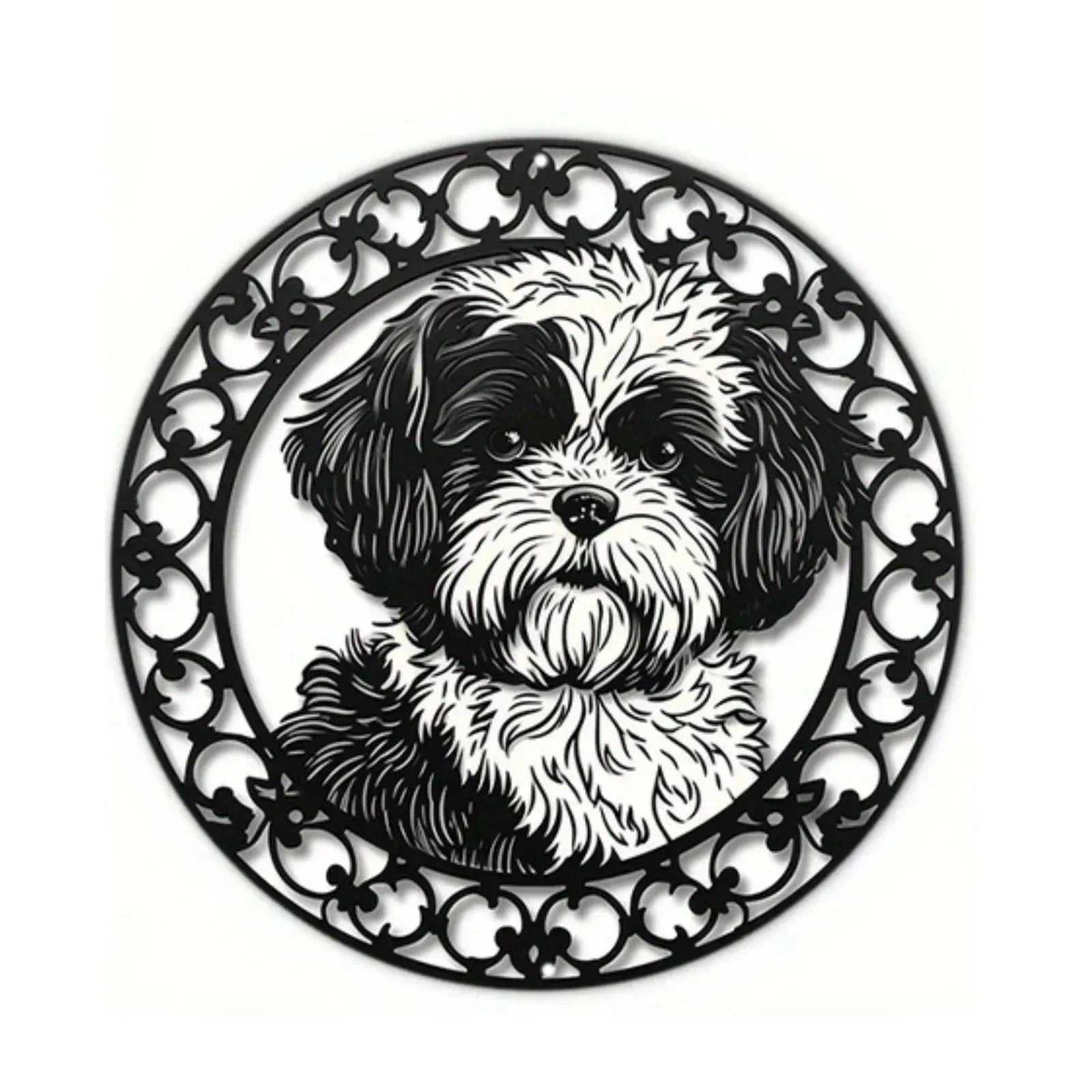 Cute Dog Gift Mask Theme Round Metal Aluminum Sign Art Desktop Decorative Plates For Bar Cafe Club Yard Home Office Wall Decor - Finnigan's Play Pen