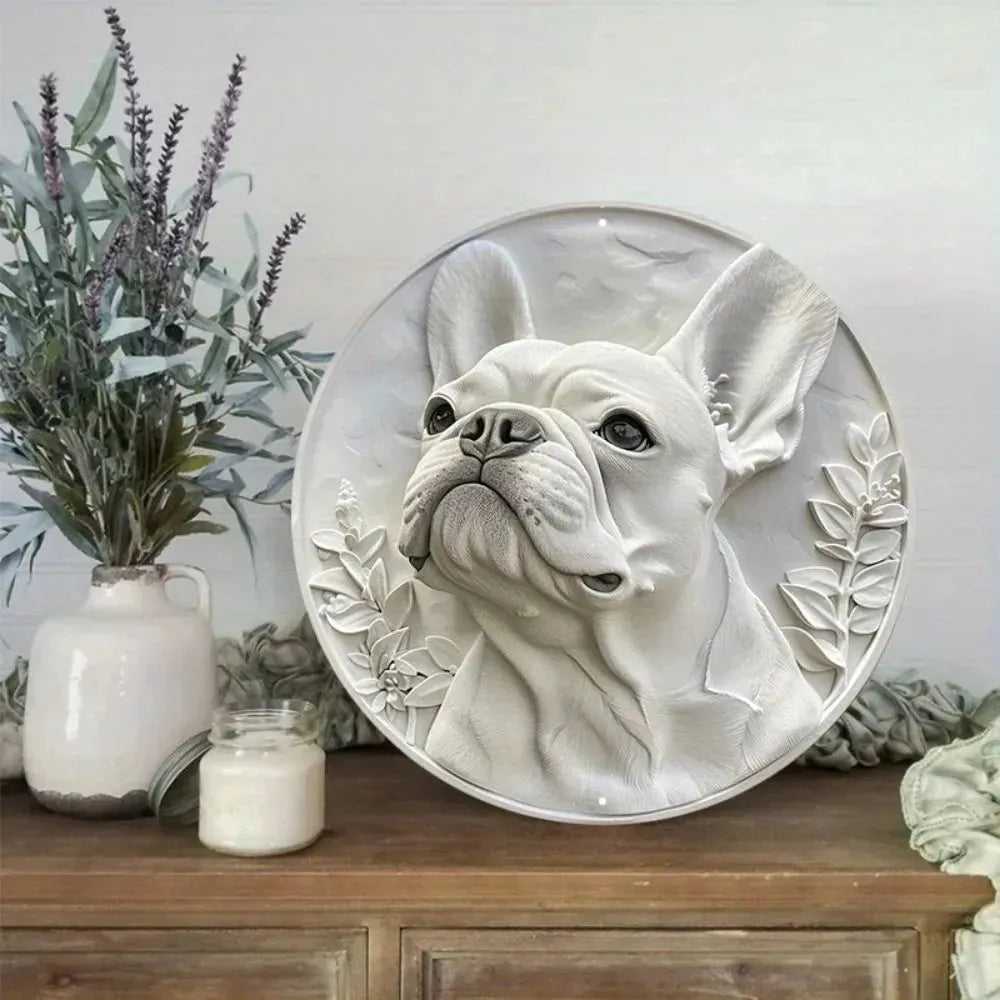 Round Metal Aluminum Sign Art Cute Dog Wreath Decorative Plates Entrance Decor Gift Mask Theme For Bar Club Home Room Wall Decor - Finnigan's Play Pen