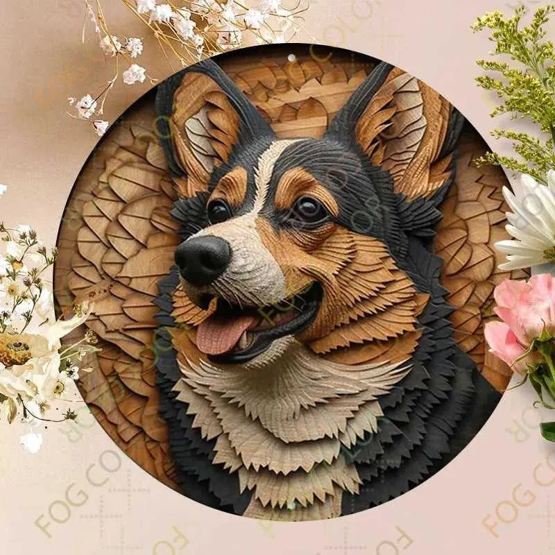 1pc 8x8inch(20x20cm) Round Aluminum Sign Metal Sign Metal Shepherd Dog Sign Sign For Home Garden Kitchen Cafe Restaurant - Finnigan's Play Pen