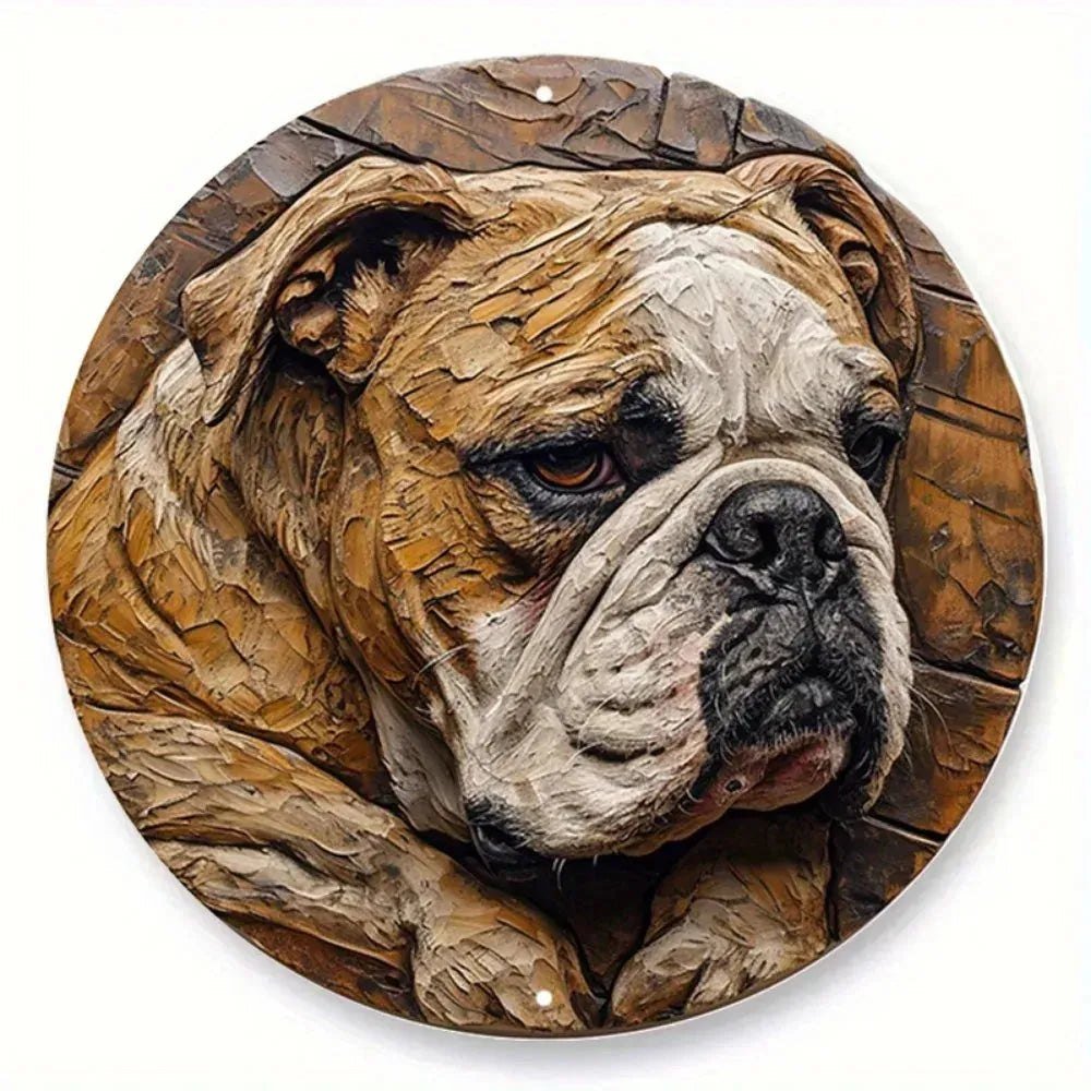 Round Metal Aluminum Sign Faux Embossing Wreath Sign Living Room Decoration Mother's Day Gifts French Bulldog Themed Decoration - Finnigan's Play Pen