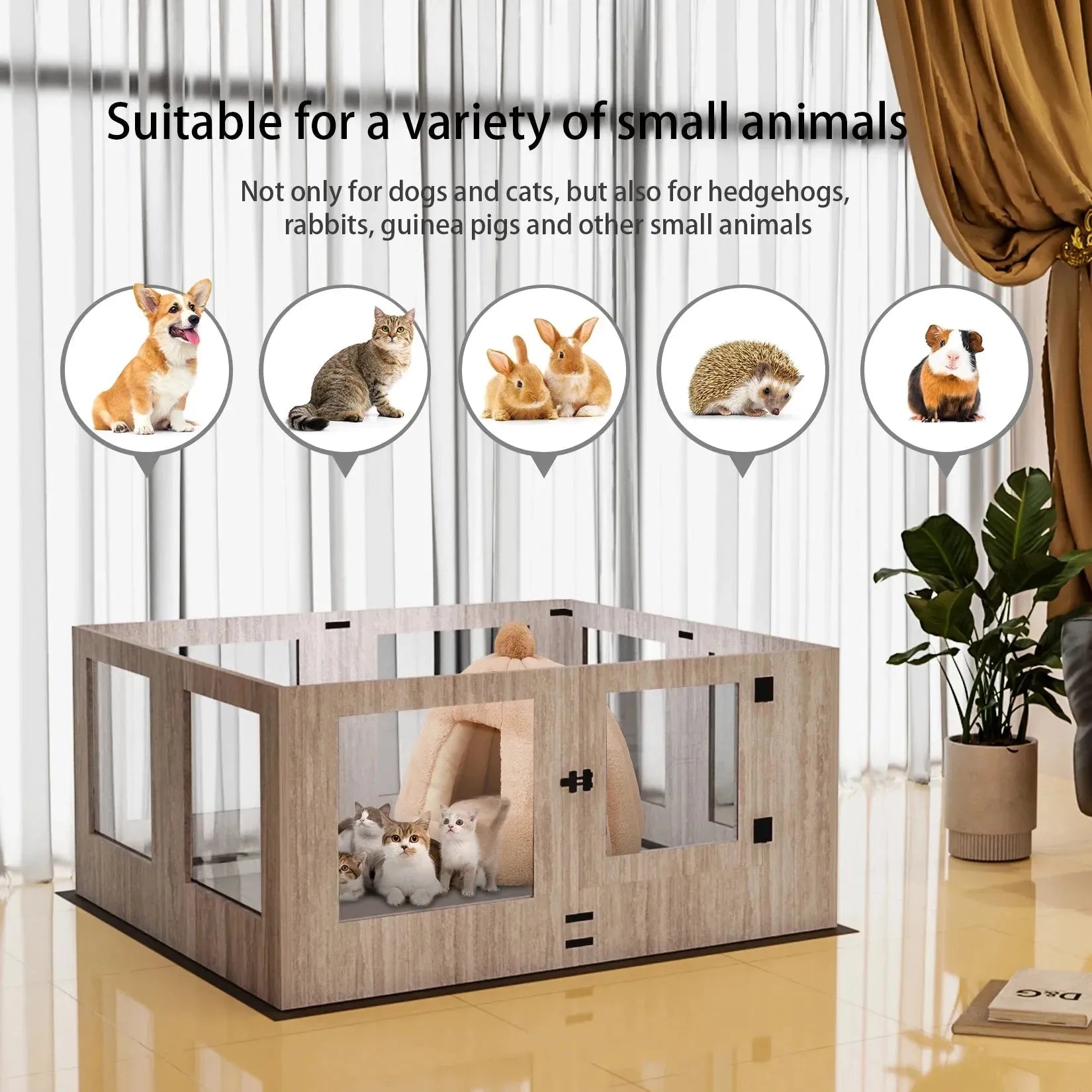 Tempered Glass Dog Puppies Playpen for Indoor Pet Whelping Pen Exercise Fence Box Cage with Waterproof Fertility Pad - Finnigan's Play Pen