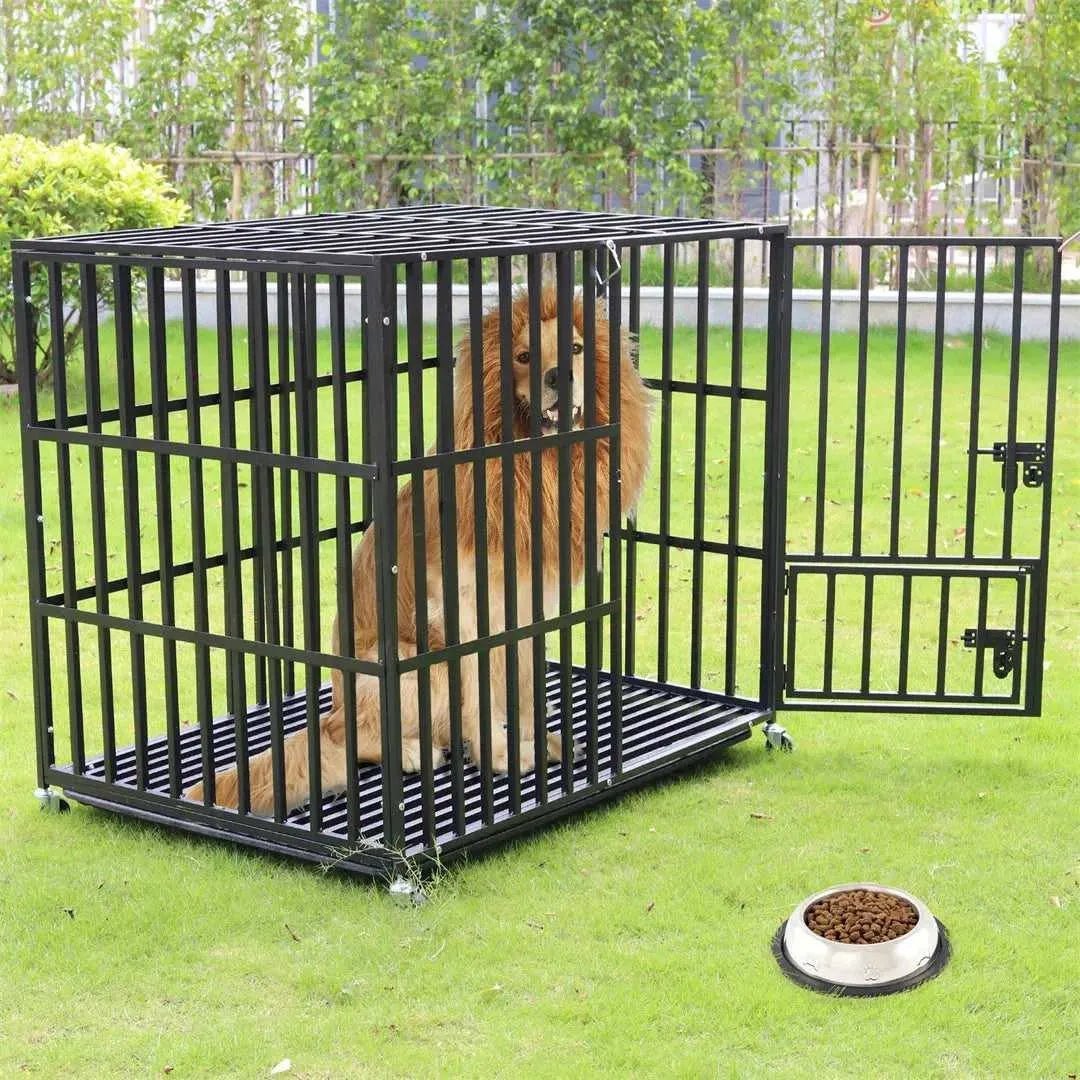 Mobile Heavy Duty Dog Crate Cage Metal Pet Kennel Playpen with 3 Doors Locks Design & Bottom Tray - Finnigan's Play Pen