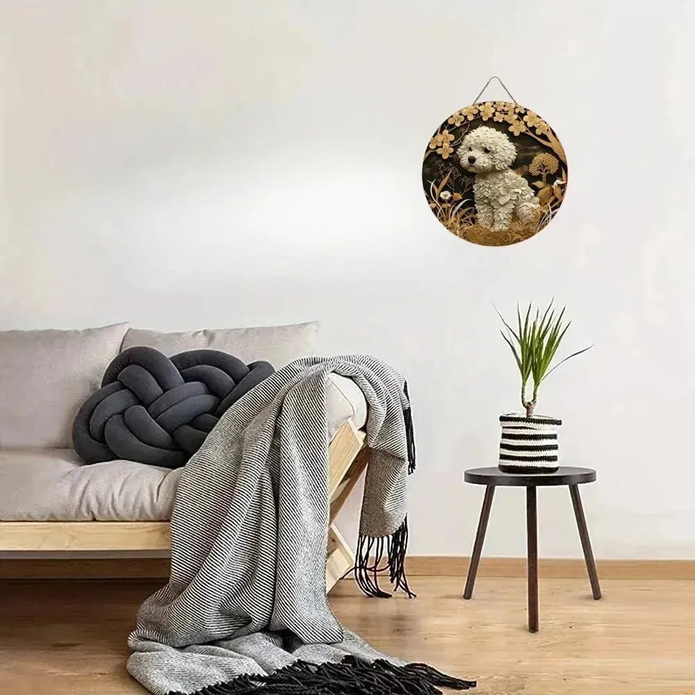 Round Wood Sign Faux Relief Dog Sign Decoration, Bulldog Theme Decoration Bar Cafe Home Living Room Room Office Decoration - Finnigan's Play Pen