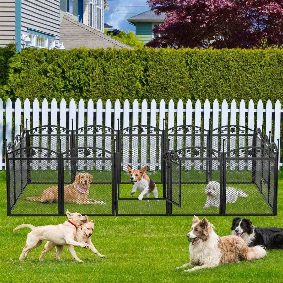 8 Panels DIY Heavy Duty Dog Playpen Pen Outdoor Indoor Dog Puppy Metal Fence with Waterproof Fertility Pad for Whelping Training Finnigan s Play Pen