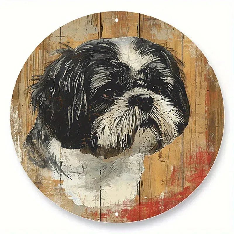 Round Metal Aluminum Sign Faux Embossing Wreath Sign Living Room Decoration Mother's Day Gifts French Bulldog Themed Decoration - Finnigan's Play Pen