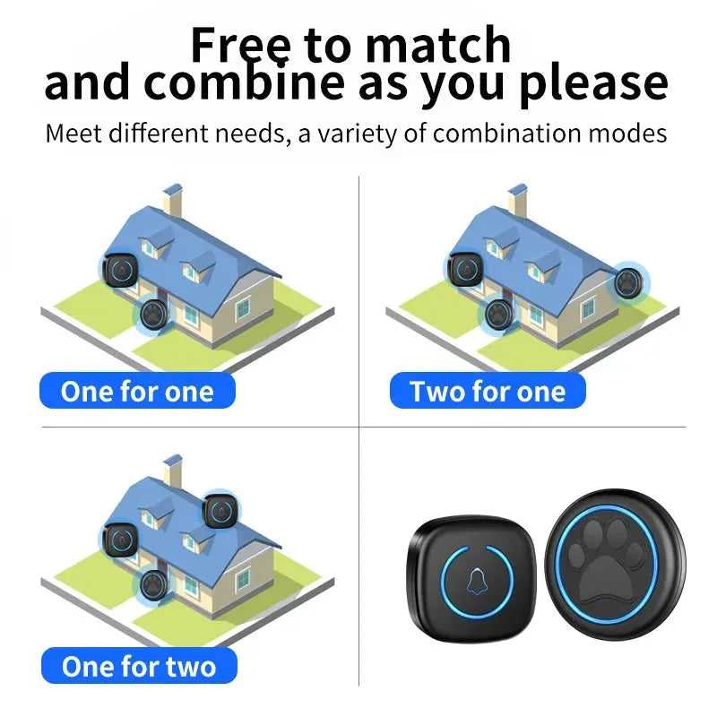Pet Touch Ringer Button Bell 300M/984ft Range 60 Songs High Volume Doorbell For Cat & Dog Training Door Bell Smart Home US EU - Finnigan's Play Pen
