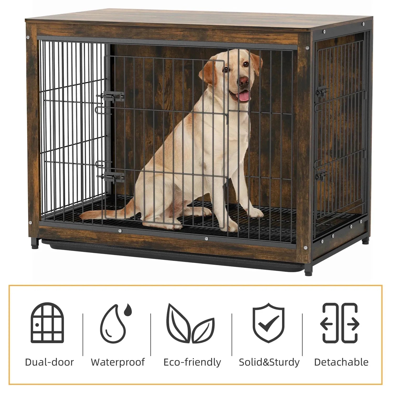 Spacious Dog Cage Furniture End Table Pet Kennel Crate Indoor Wooden Furniture Brown Medium and Large Animal Cage - Finnigan's Play Pen