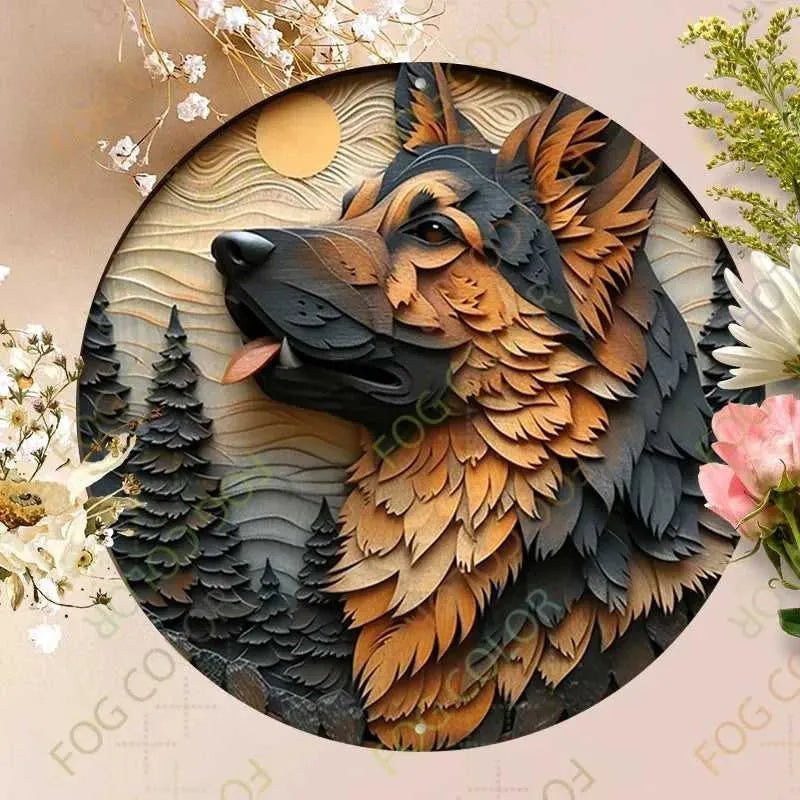 1pc 8x8inch(20x20cm) Round Aluminum Sign Metal Sign Metal Shepherd Dog Sign Sign For Home Garden Kitchen Cafe Restaurant - Finnigan's Play Pen