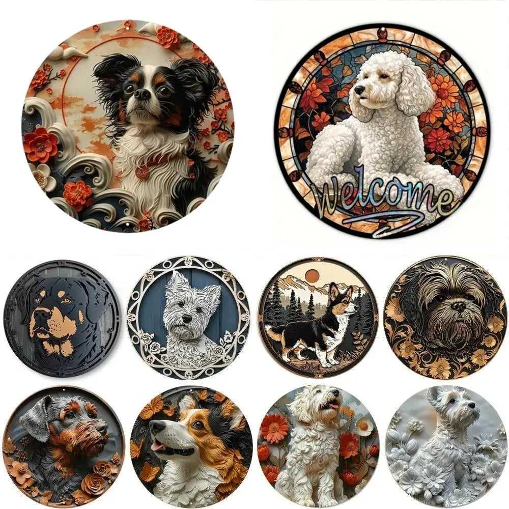 Cute Dog Gift Mask Theme Round Metal Aluminum Sign Art Desktop Decorative Plates For Bar Cafe Club Yard Home Office Wall Decor - Finnigan's Play Pen