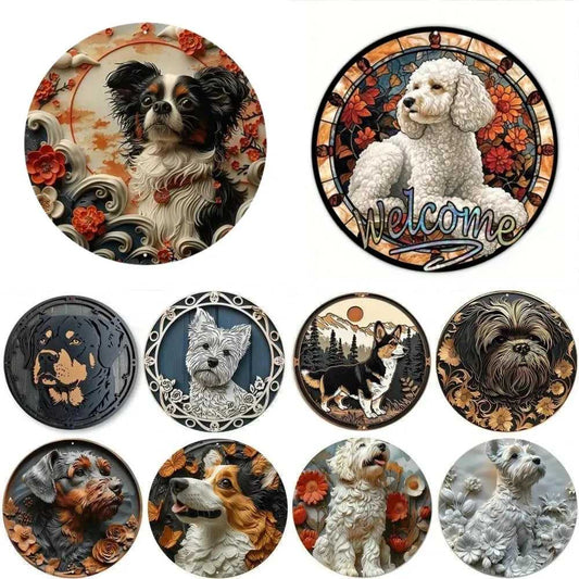Cute Dog Gift Mask Theme Round Metal Aluminum Sign Art Desktop Decorative Plates For Bar Cafe Club Yard Home Office Wall Decor - Finnigan's Play Pen